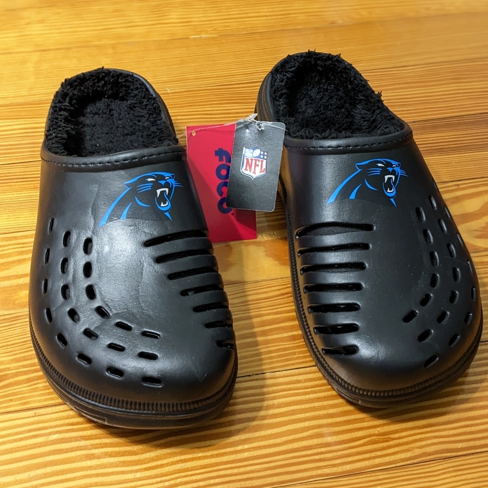 Carolina Panthers Men's Black Sherpa Lined Clogs, Size XL(13-14), New With Tag